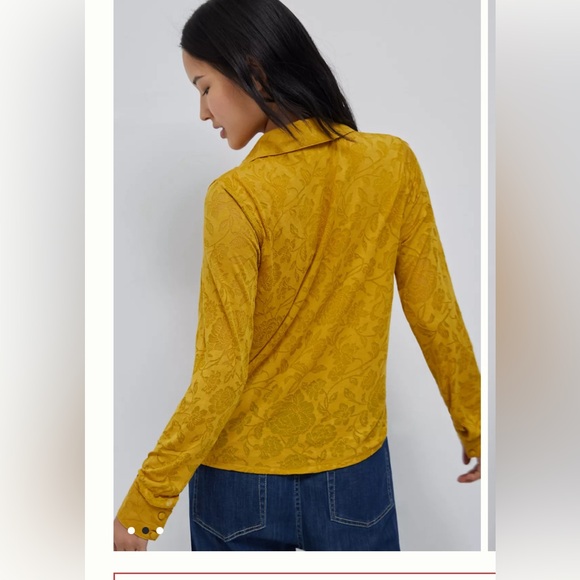 - ANTHROPOLOGIE Maeve Lydia Floral Burnout Wrap Top in Gold - Picture 3 of 4